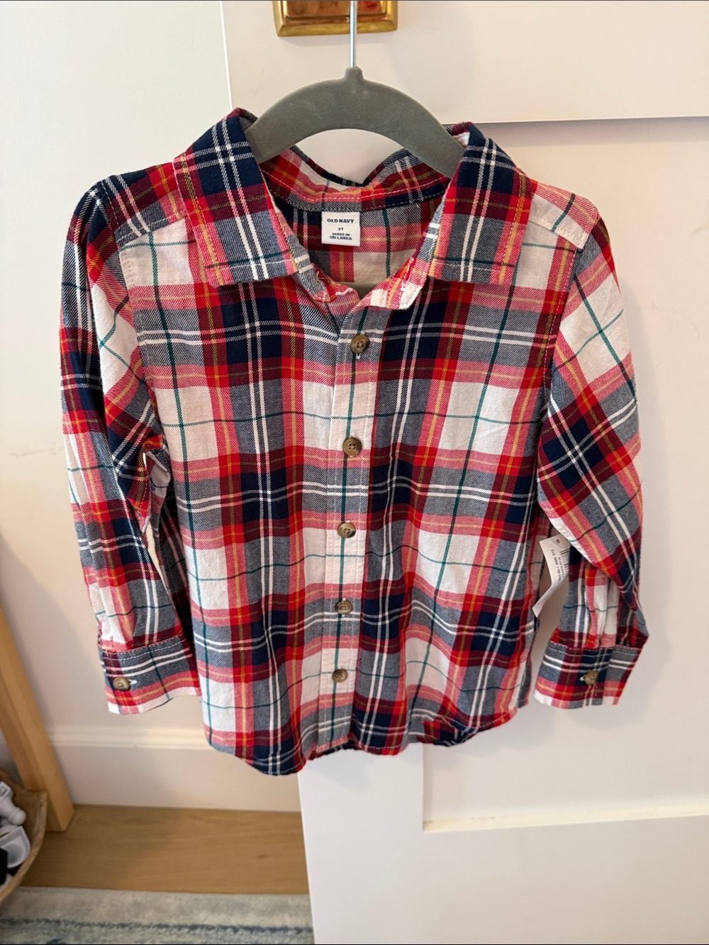 Old Navy Red, Navy & White Plaid Button-Down Shirt for Kids